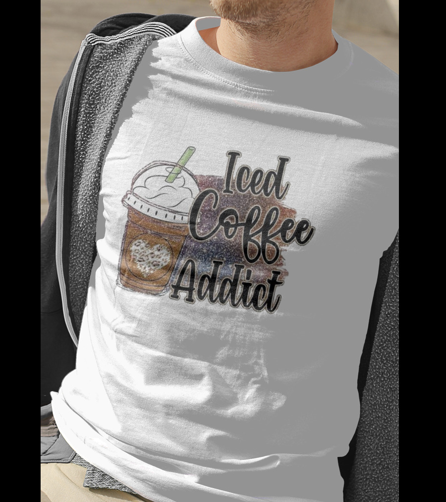 Iced Coffee Addict Glitter Heart Cup T-Shirt