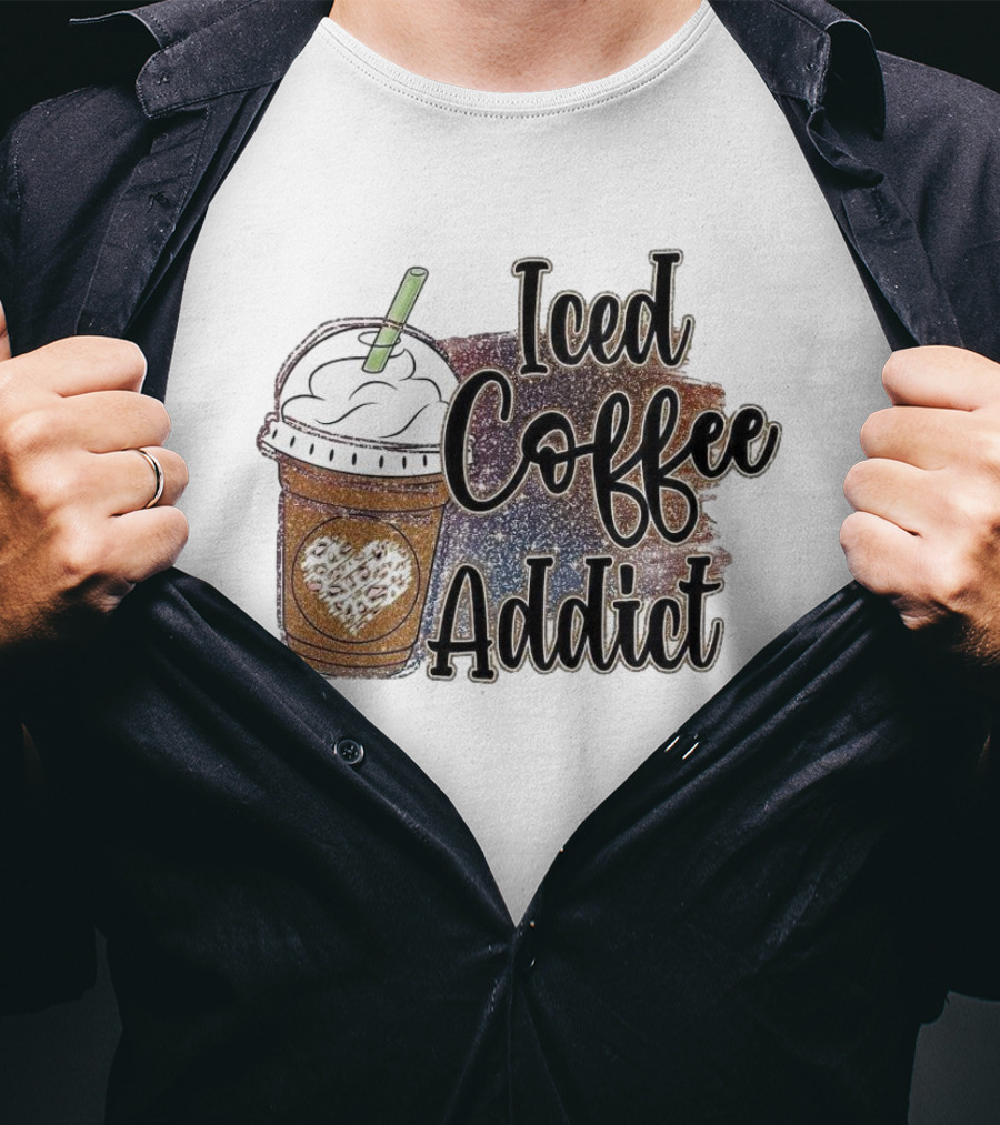 Iced Coffee Addict Glitter Heart Cup T-Shirt