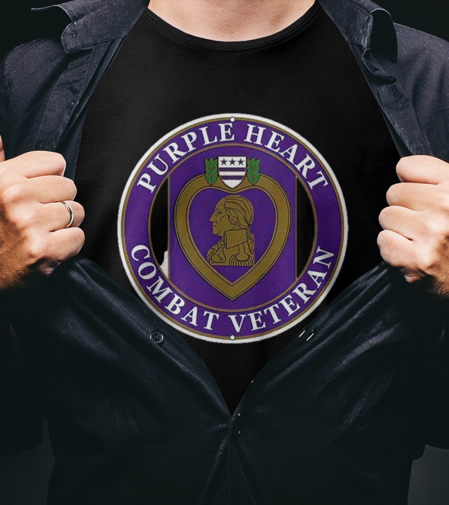 Purple Heart Combat Veteran Emblem Oval Badge T-Shirt