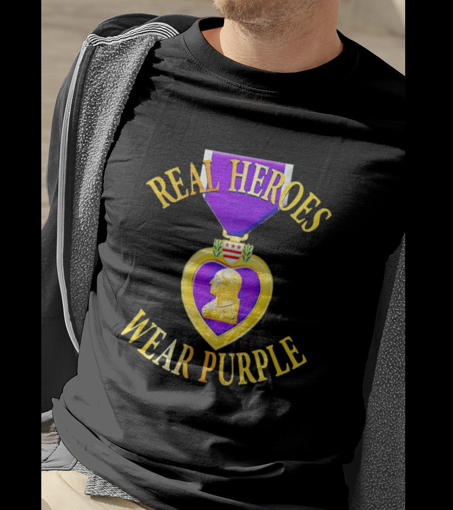 Real Heroes Wear Purple Heart Day T-Shirt