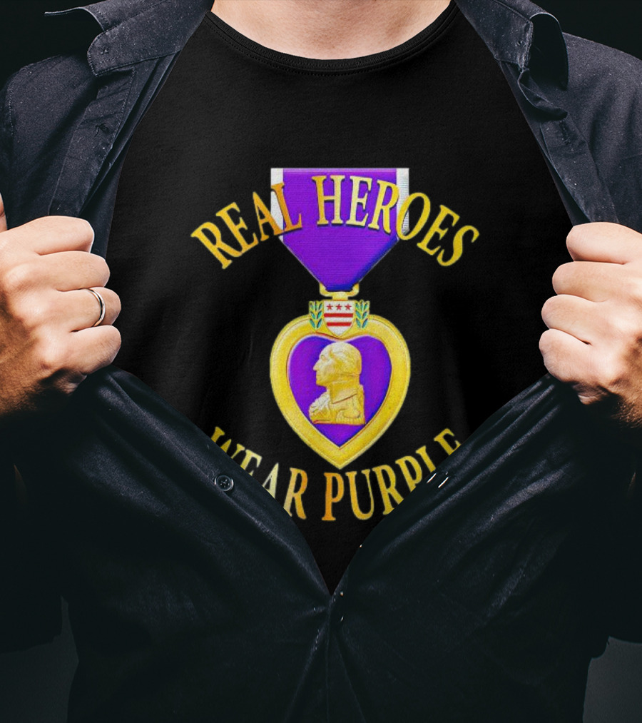 Real Heroes Wear Purple Heart Day T-Shirt