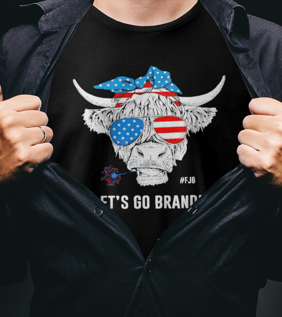 Highland Cow USA Flag Bandana Let's Go Brandin' #FJB Sunglasses T-Shirt