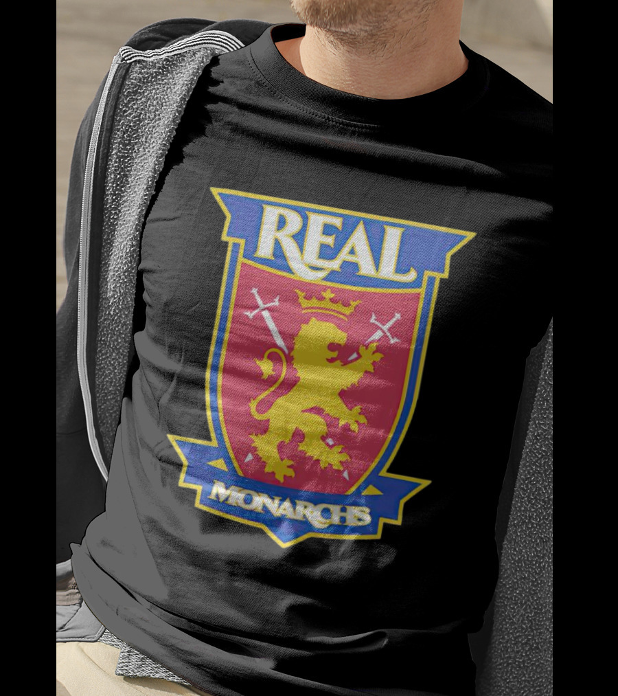 Real Salt Lake Real Monarchs Bold Emblem Crest With Lion And Crossed Swords T-Shirt