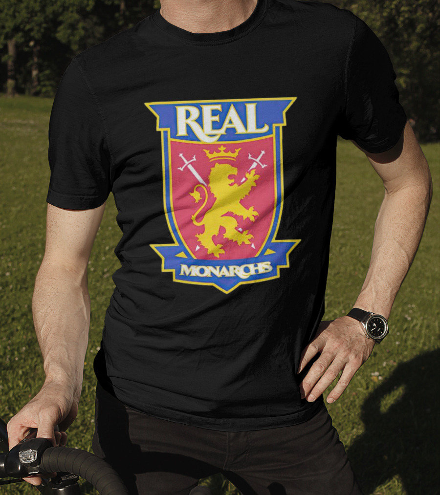 Real Salt Lake Real Monarchs Bold Emblem Crest With Lion And Crossed Swords T-Shirt