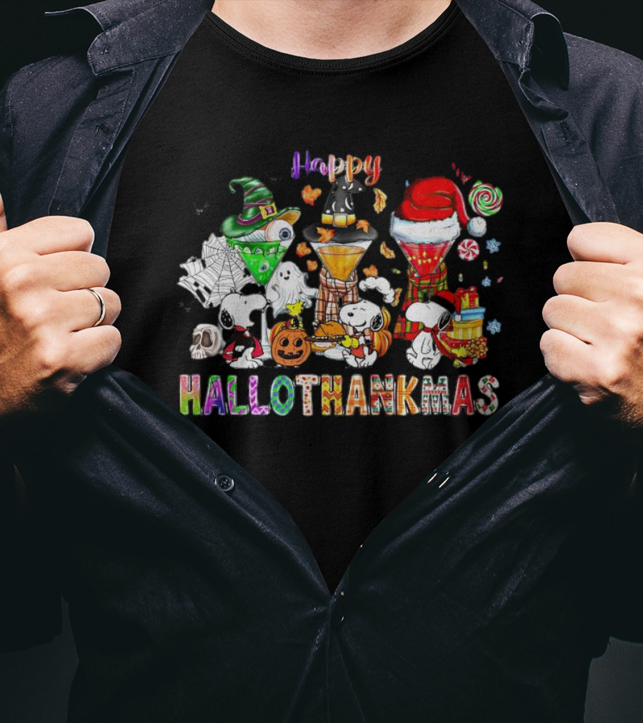 Happy Hallothanksmas Snoopy Halloween Thanksgiving Christmas T-Shirt