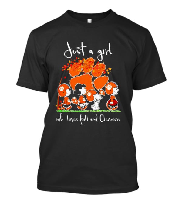 Just A Girl Who Loves Fall And Clemson Peanuts Characters T-Shirt