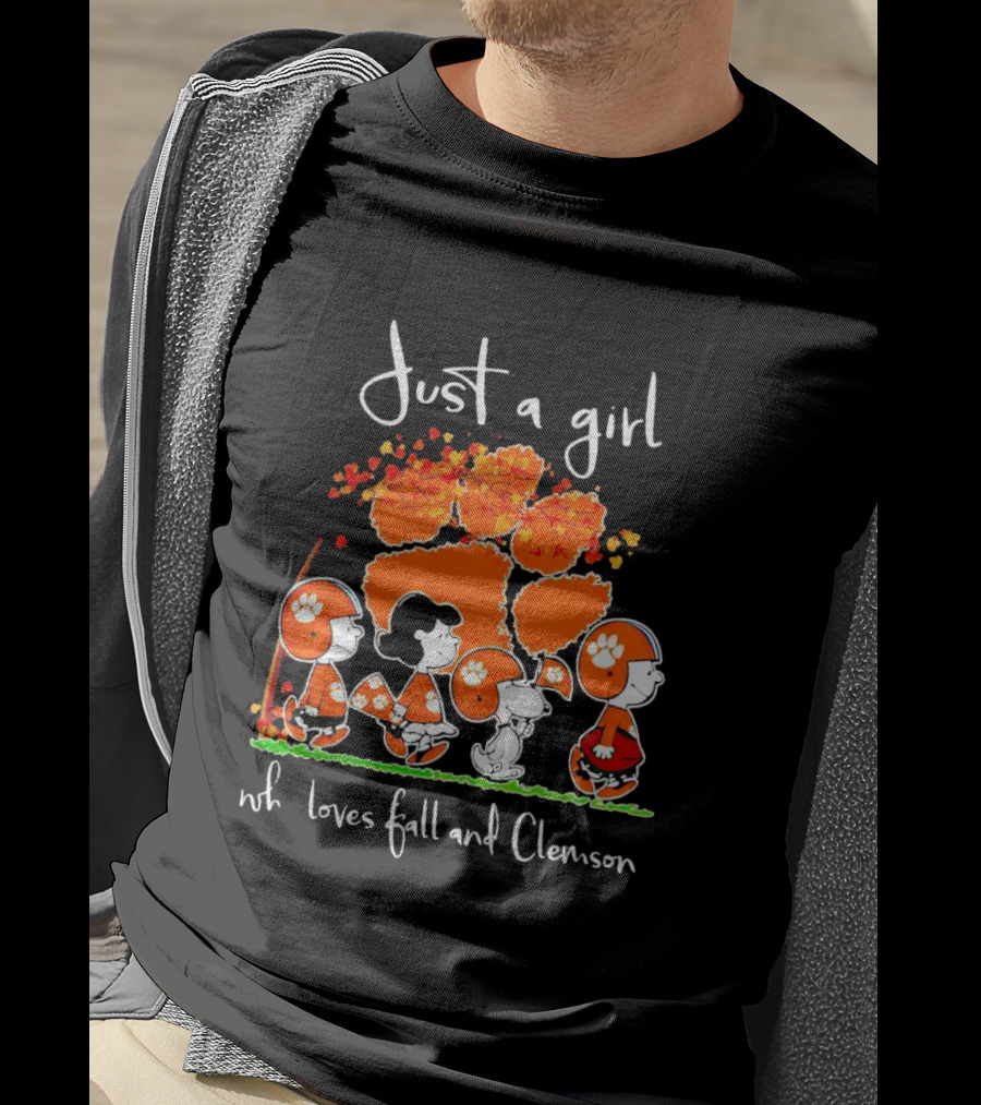 Just A Girl Who Loves Fall And Clemson Peanuts Characters T-Shirt