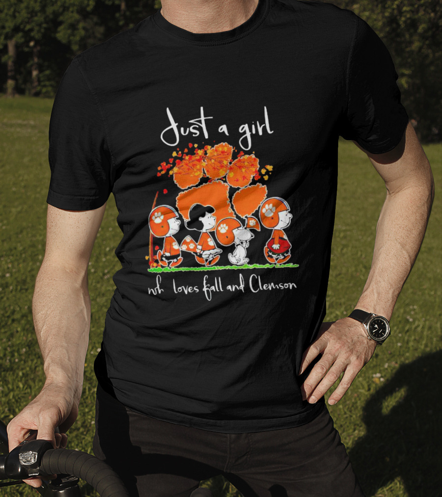 Just A Girl Who Loves Fall And Clemson Peanuts Characters T-Shirt