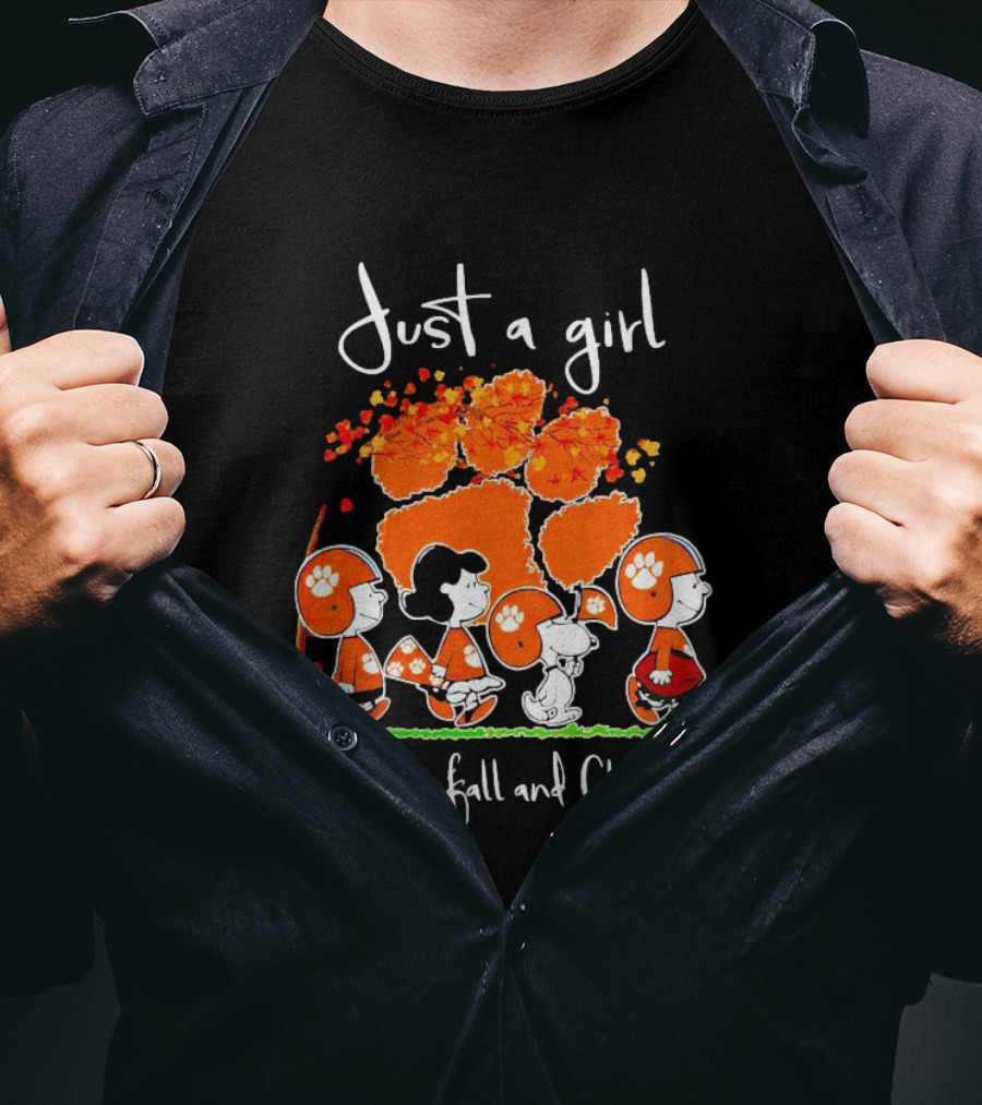 Just A Girl Who Loves Fall And Clemson Peanuts Characters T-Shirt