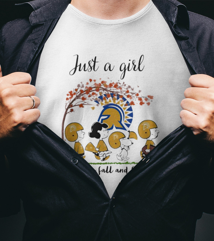Just A Girl Who Loves Fall Peanuts Characters And Spartans T-Shirt