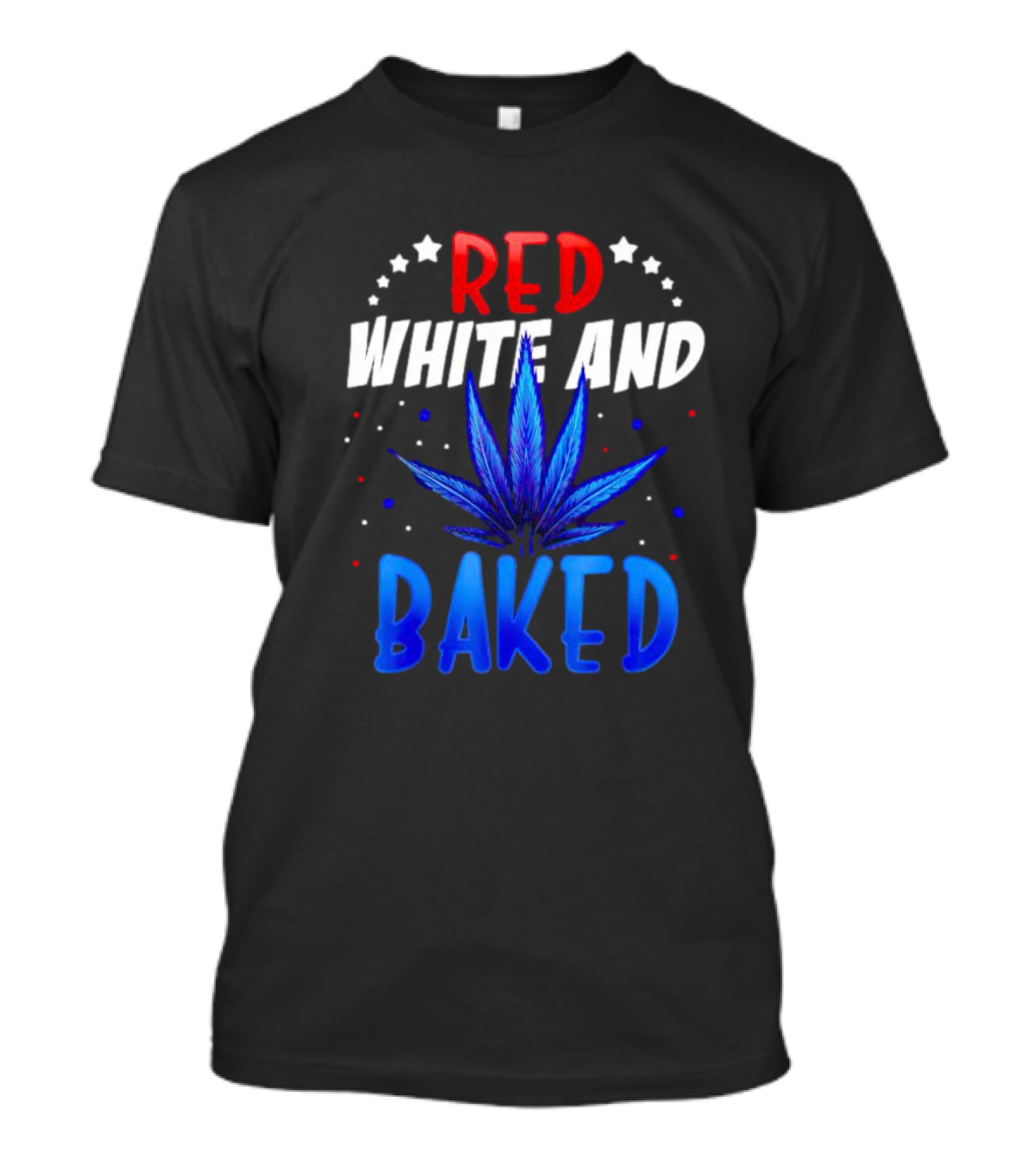 Red White And Baked Weed Leaf With Stars And Dots T-Shirt