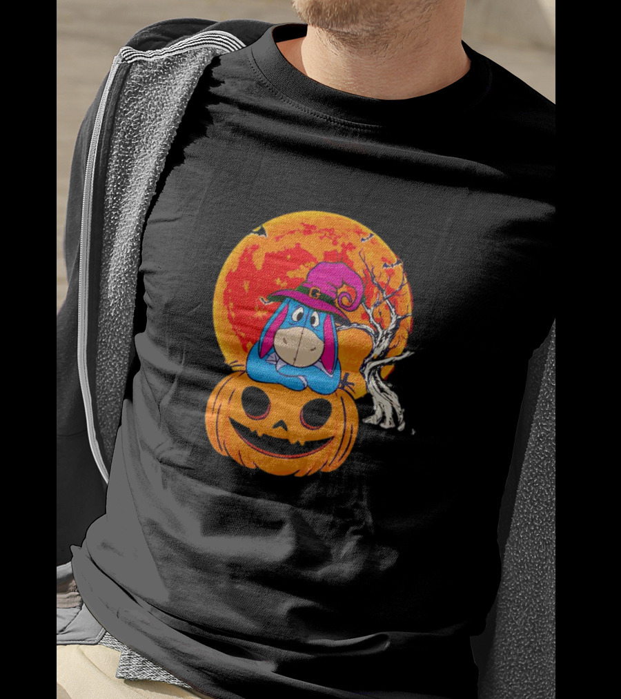 Eeyore Pumpkin Halloween Moon And Bats T-Shirt