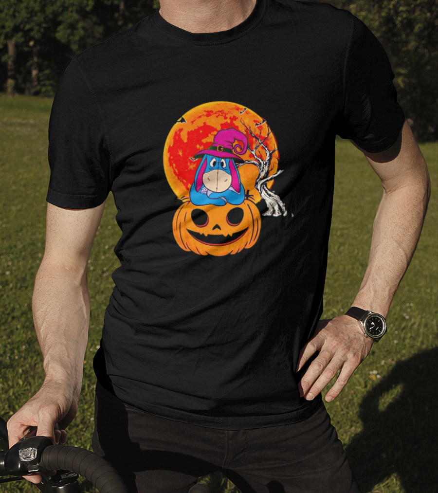 Eeyore Pumpkin Halloween Moon And Bats T-Shirt