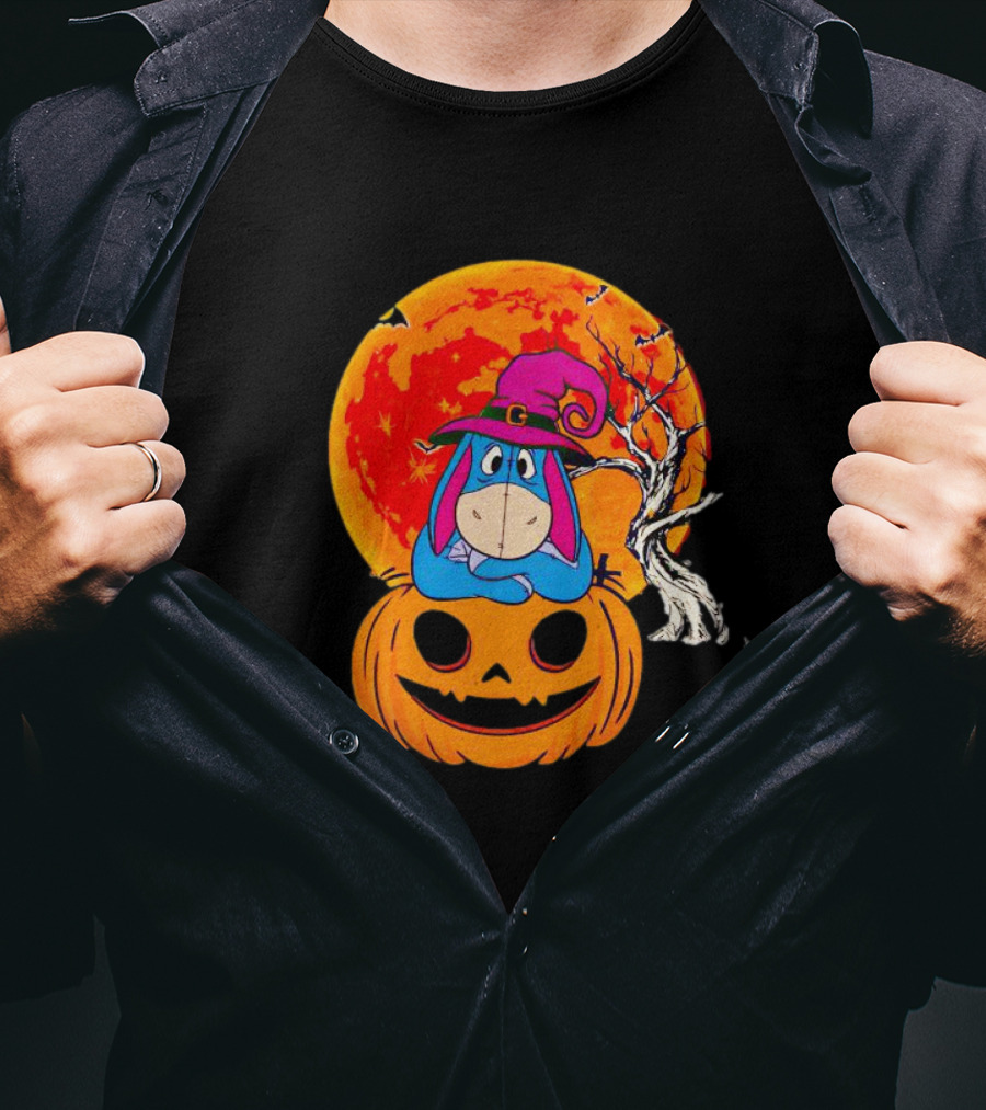 Eeyore Pumpkin Halloween Moon And Bats T-Shirt