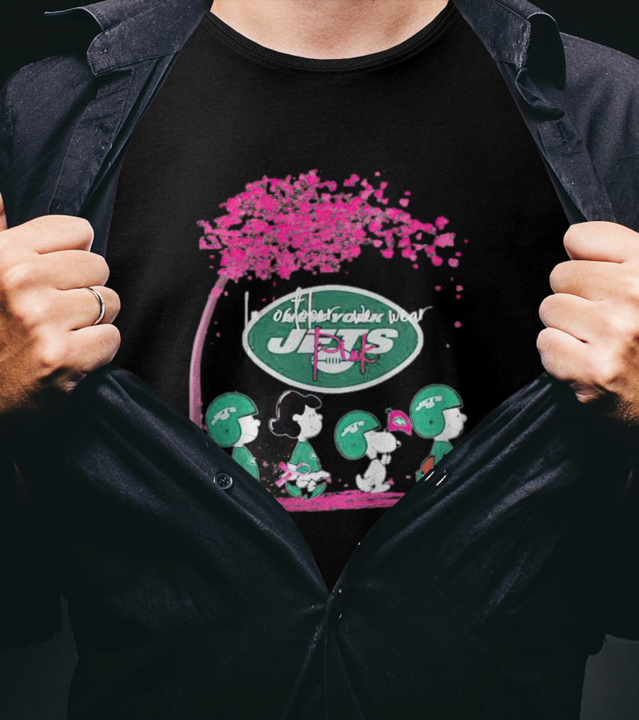 New York Jets Peanuts Characters October We Wear Pink T-Shirt