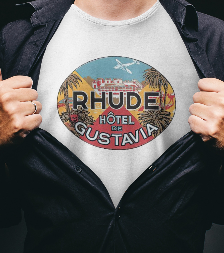 RHUDE Hôtel De Gustavia Tropical Vintage Airplane Oasis T-Shirt