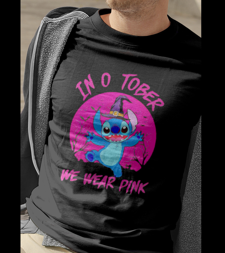 Stitch In October We Wear Pink Halloween Magic T-Shirt