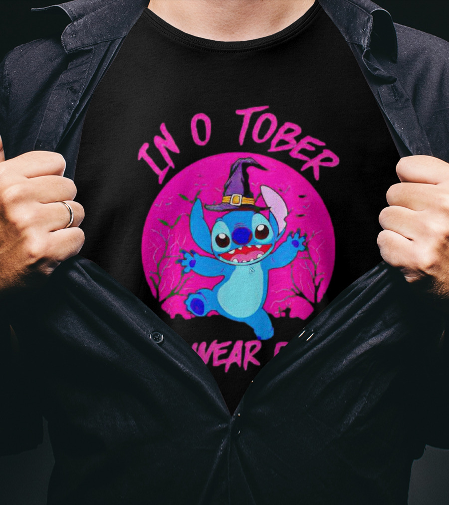 Stitch In October We Wear Pink Halloween Magic T-Shirt