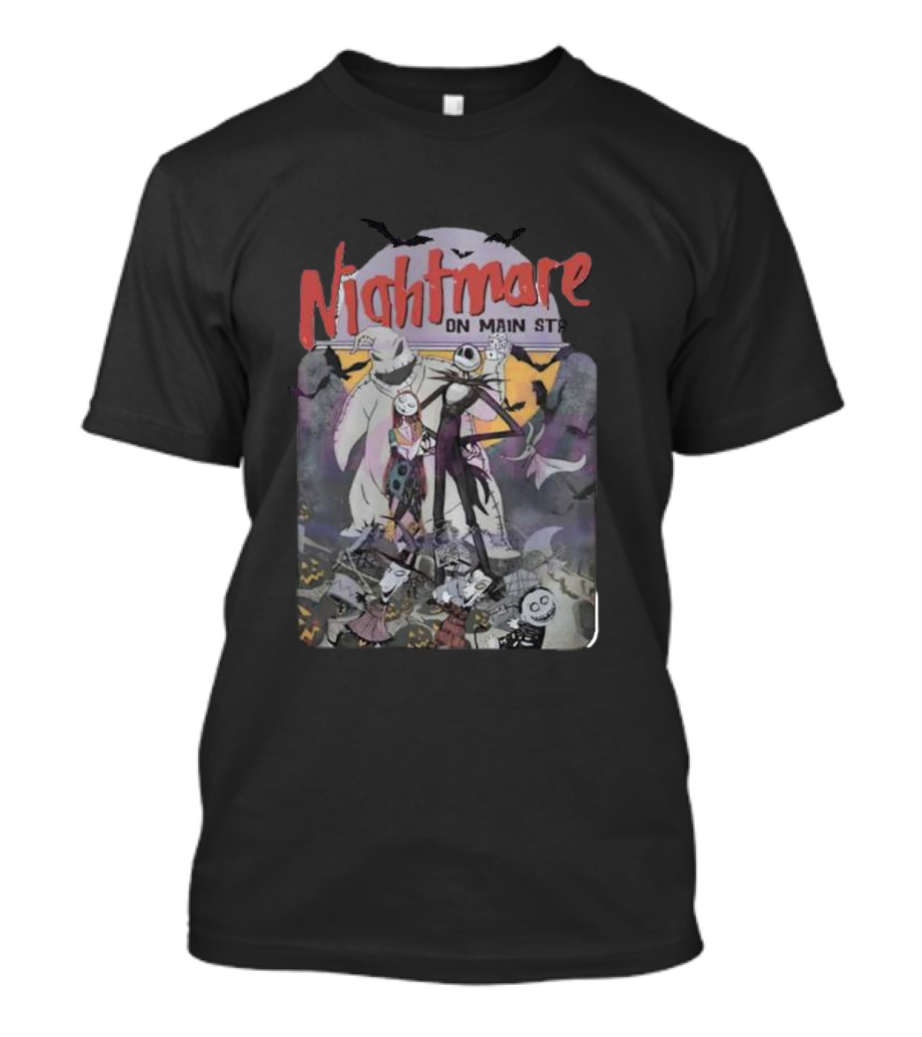 Nightmare Before Christmas Meets Main Street Halloween Characters Scene T-Shirt