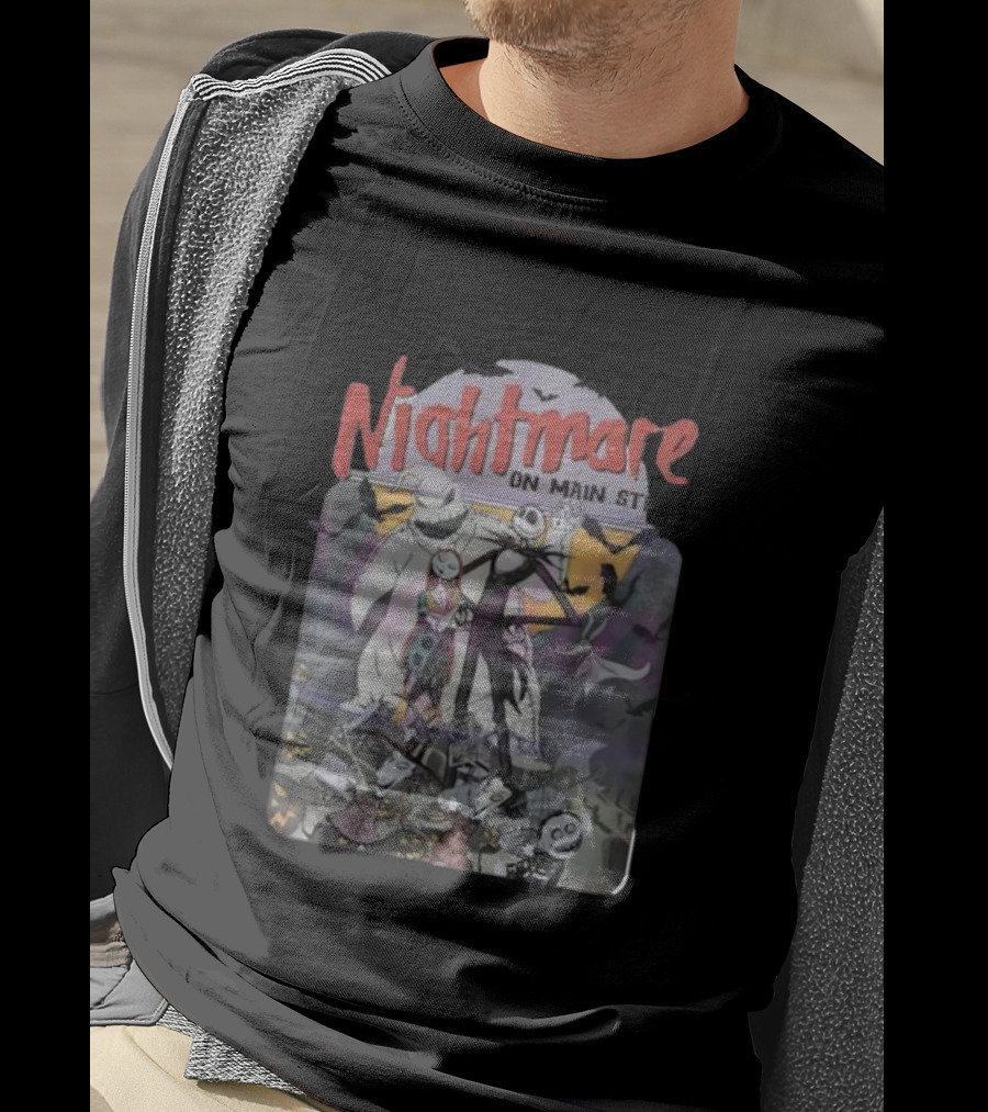 Nightmare Before Christmas Meets Main Street Halloween Characters Scene T-Shirt