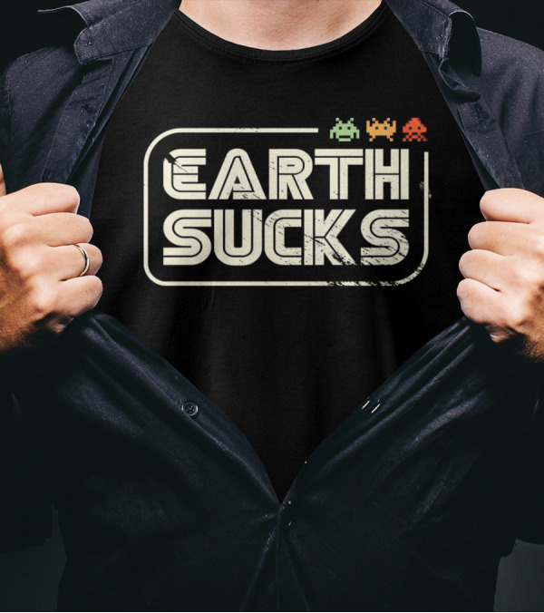 Earth Sucks Retro Alien Game Move To Mars T-Shirt