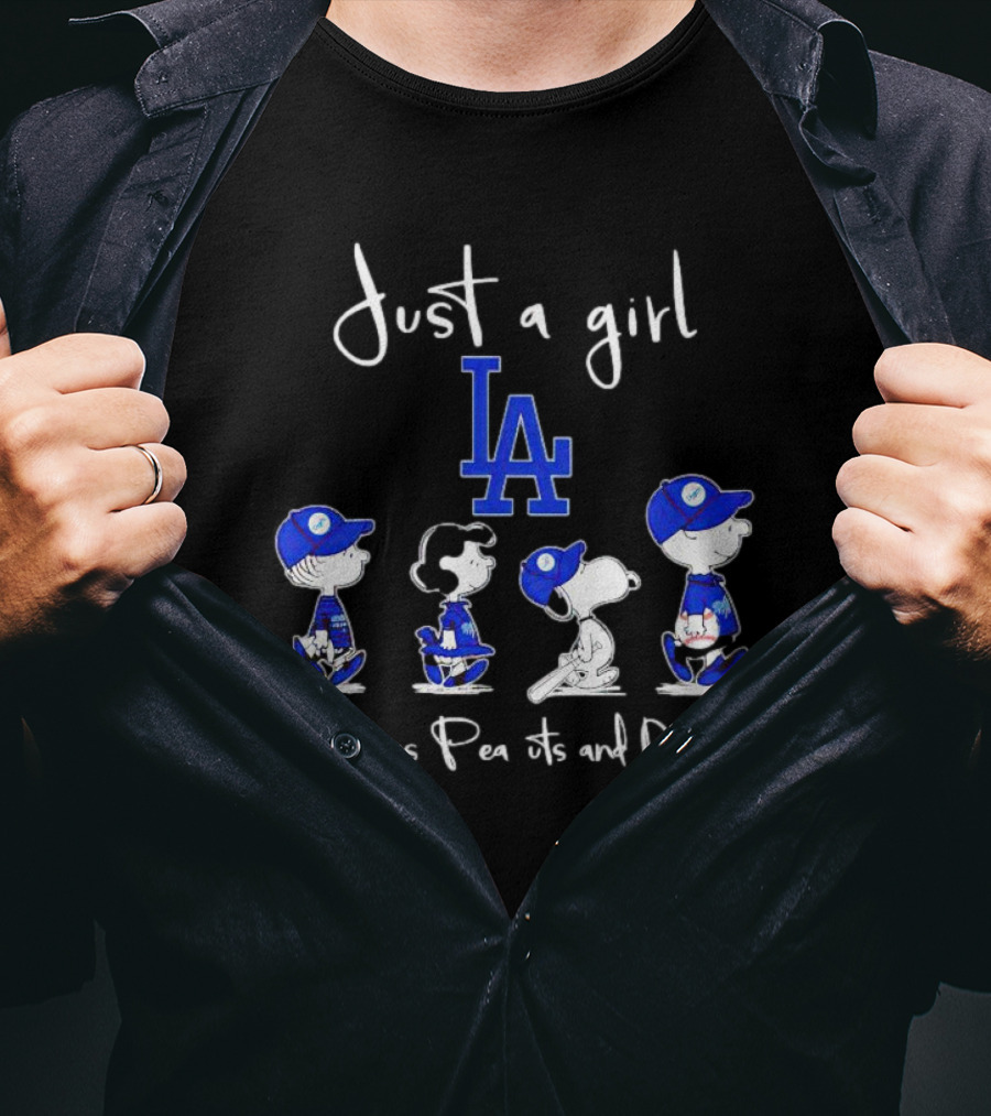 Just A Girl Who Loves Peanuts Characters In LA Dodgers Gear T-Shirt