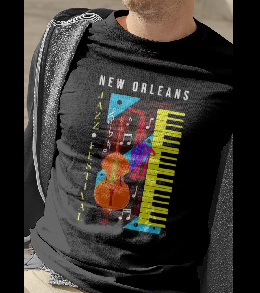 New Orleans Jazz Festival Music Notes Piano And Instruments T-Shirt
