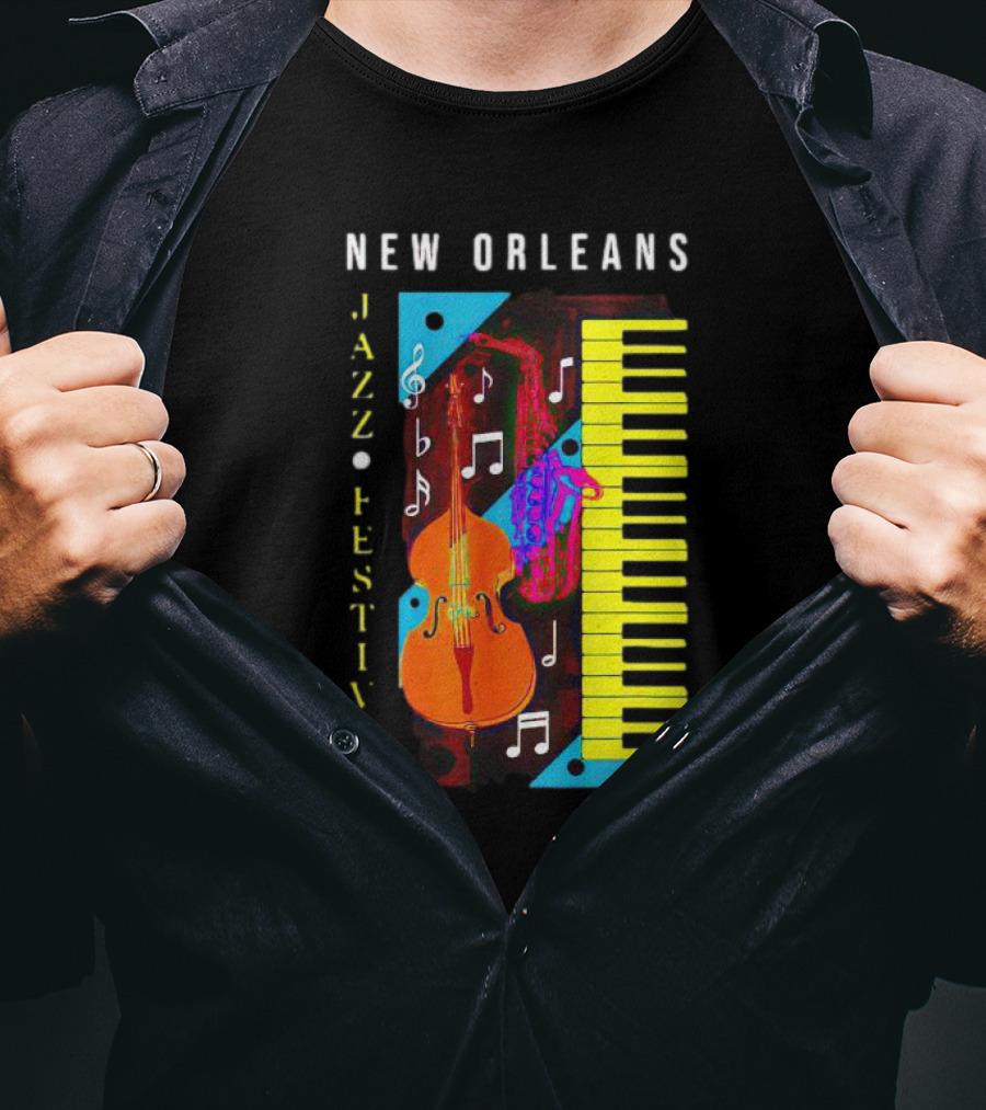 New Orleans Jazz Festival Music Notes Piano And Instruments T-Shirt