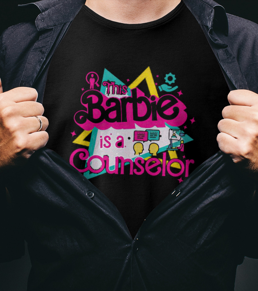 This Barbie Is A Counselor With Communication And Support Icons T-Shirt