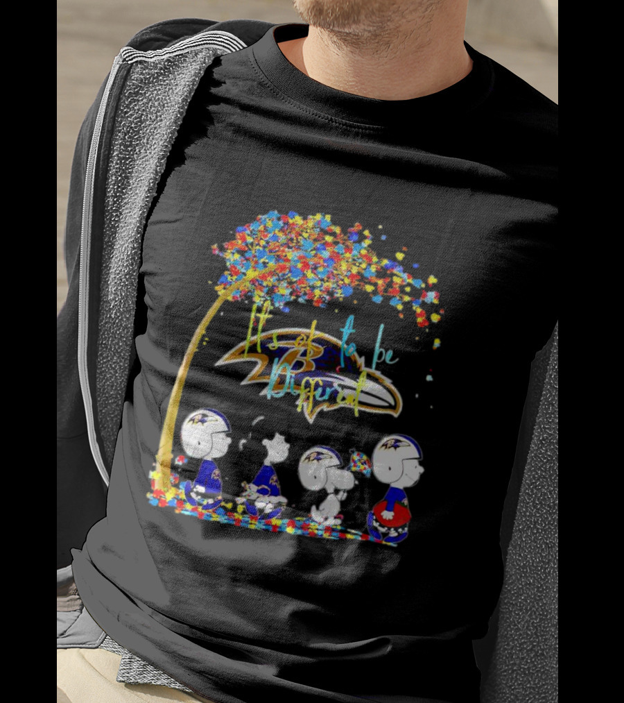 Baltimore Ravens Peanuts It’s Ok To Be Different Autism Fall T-Shirt