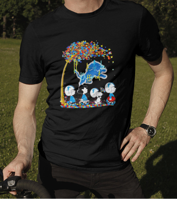 Detroit Lions Peanuts Characters Autism It's Ok To Be Different Fall T-Shirt