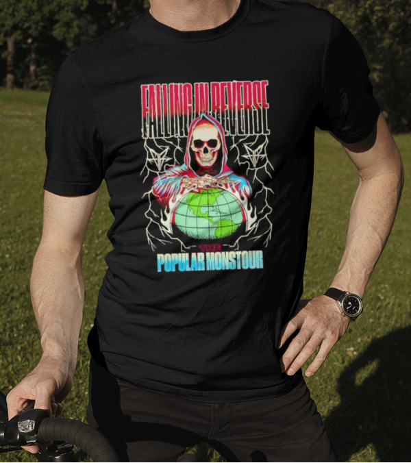 Falling In Reverse The Popular Monstour Reaper Hoodie Skeleton Globe T-Shirt