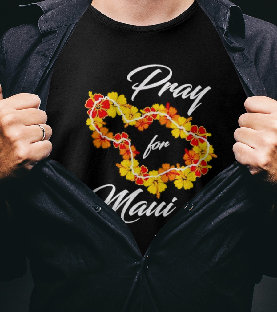 Pray For Maui Floral Hawaiian Lei T-Shirt