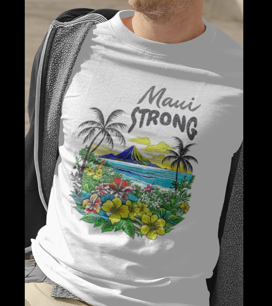 Maui Strong Fundraiser Helping Maui Fire Relief Efforts Vibrant Hawaiian Island Scene T-Shirt