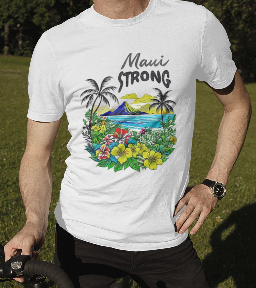 Maui Strong Fundraiser Helping Maui Fire Relief Efforts Vibrant Hawaiian Island Scene T-Shirt