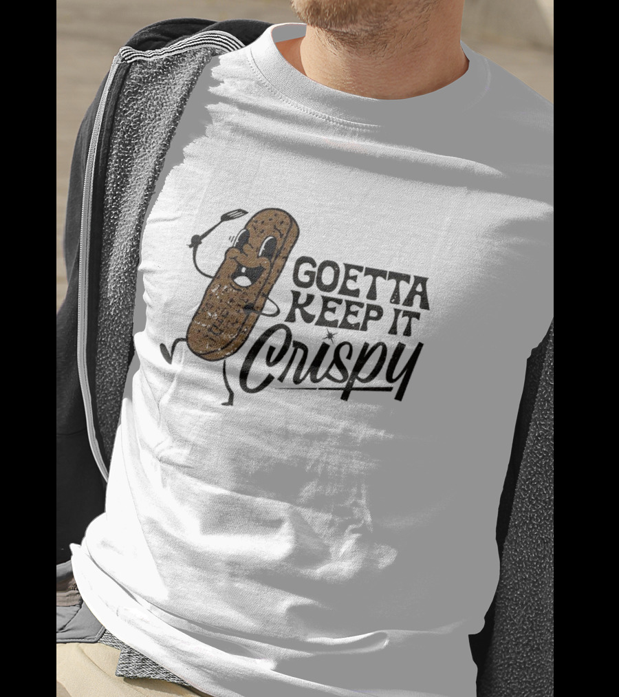 Goetta Keep It Crispy Smiling Fried Stick Character With Fork Enthusiastically Walking T-Shirt