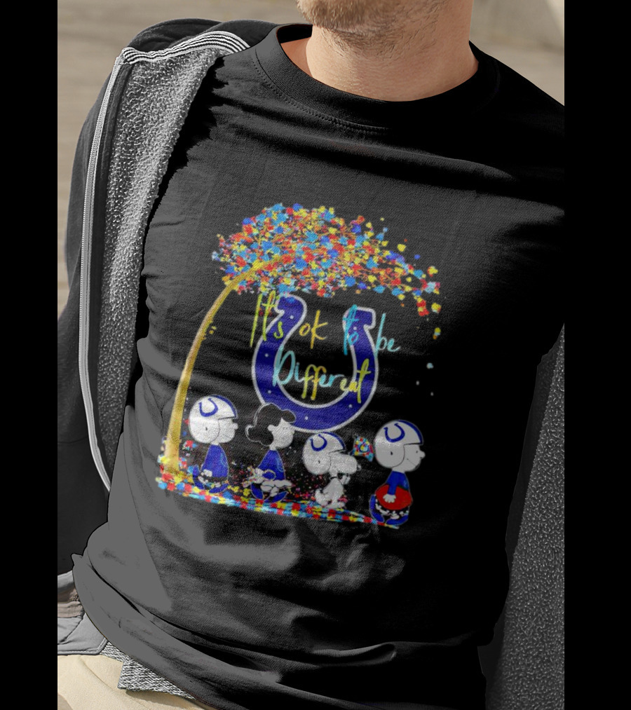 Indianapolis Colts Peanuts Characters It's Ok To Be Different Autism Fall T-Shirt