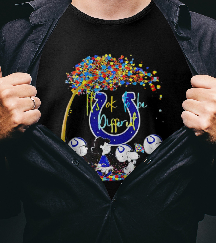 Indianapolis Colts Peanuts Characters It's Ok To Be Different Autism Fall T-Shirt