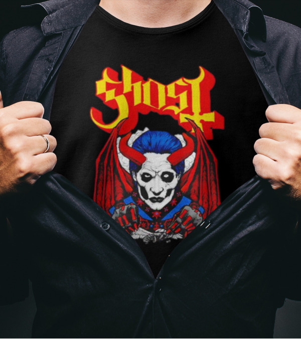 Ghost Demonic Red Horned Figure X Post Mortem Horror Wings T-Shirt