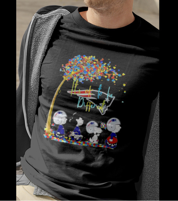 New England Patriots Peanuts Characters It's Okay To Be Different Autism Fall T-Shirt