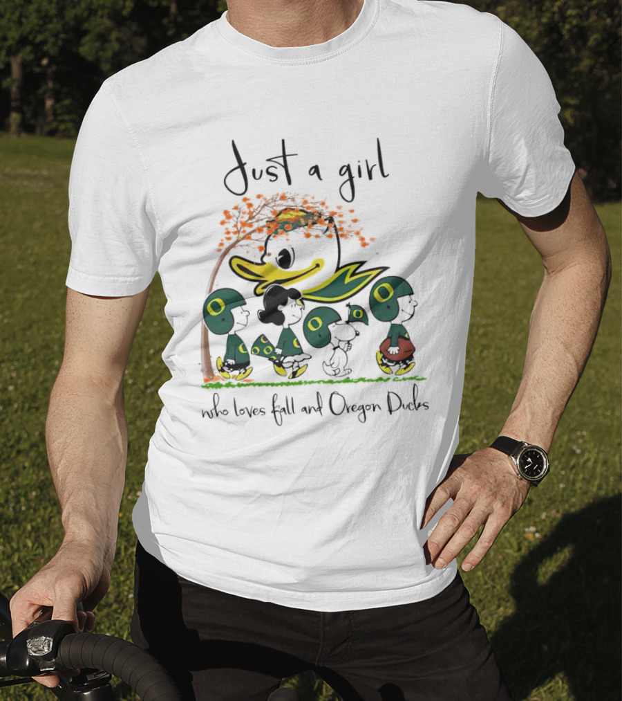 Just A Girl Who Loves Fall And Oregon Ducks Peanuts Characters T-Shirt