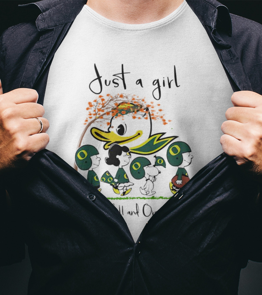 Just A Girl Who Loves Fall And Oregon Ducks Peanuts Characters T-Shirt