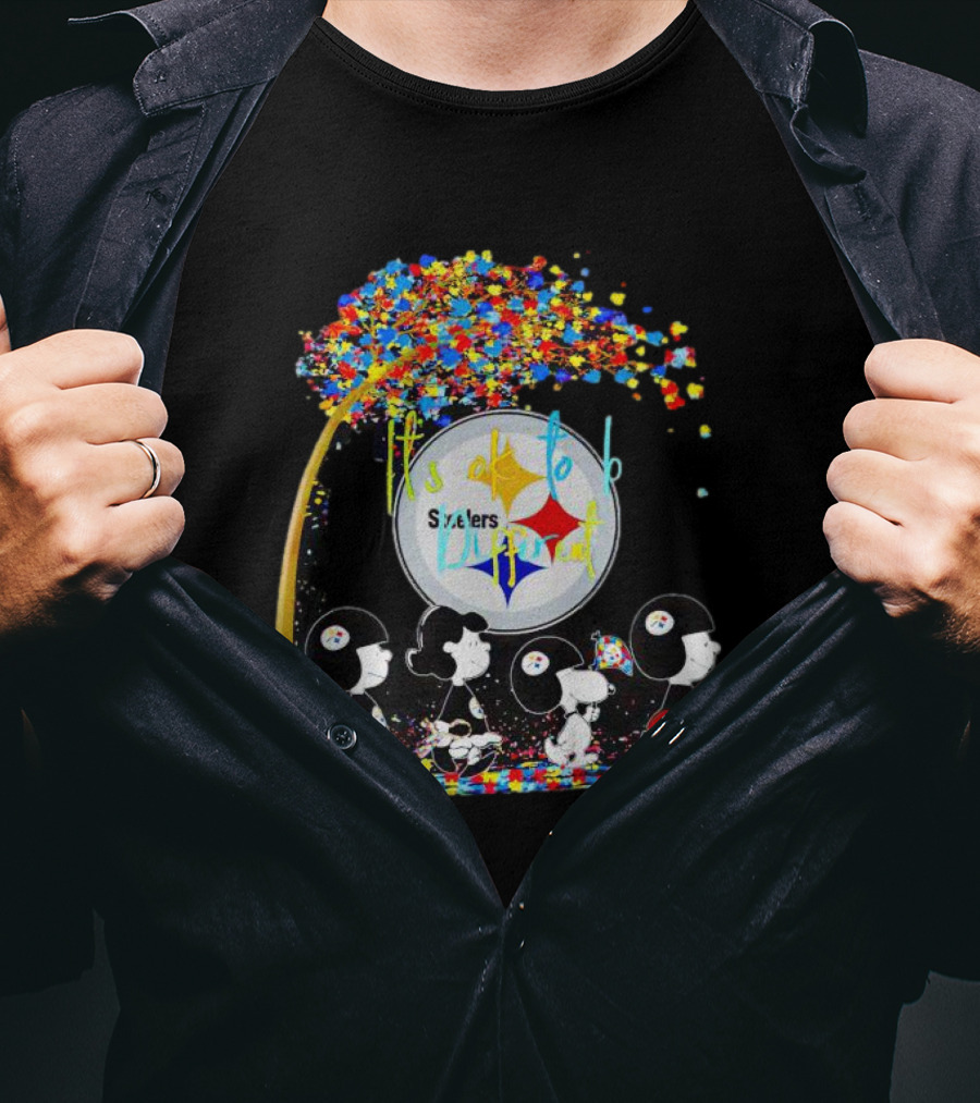 Pittsburgh Steelers Peanuts Characters It's Ok To Be Different Autism Fall T-Shirt