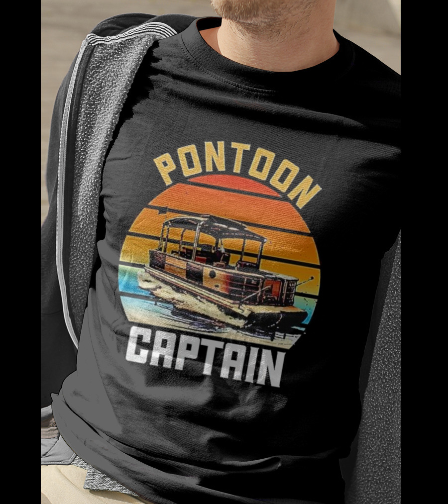 Pontoon Captain Vintage Retro Sunset Boat T-Shirt