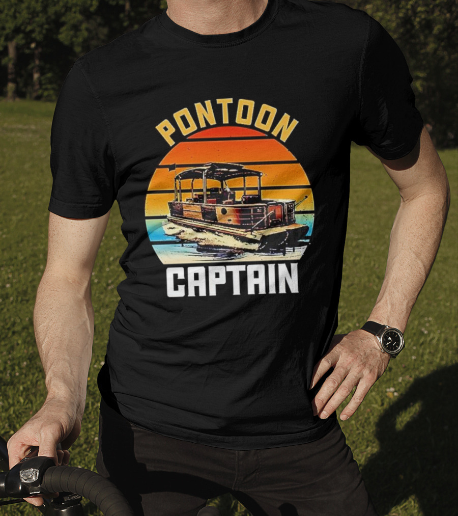 Pontoon Captain Vintage Retro Sunset Boat T-Shirt