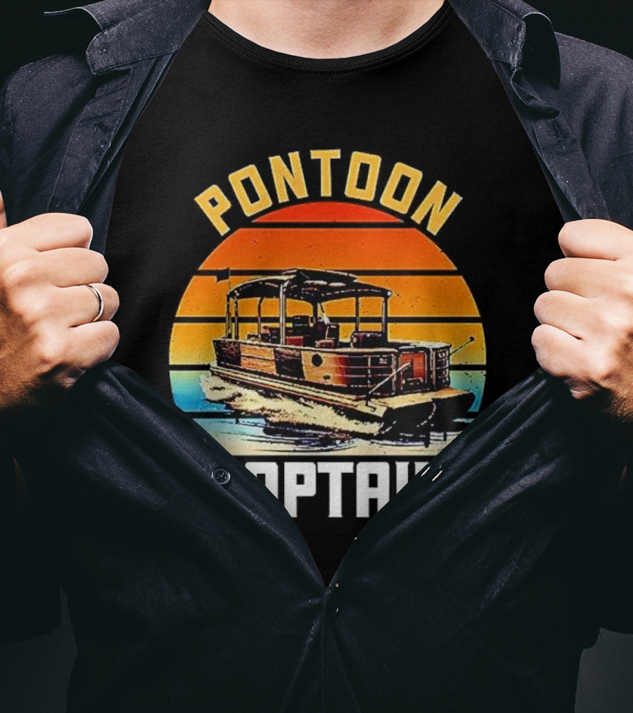 Pontoon Captain Vintage Retro Sunset Boat T-Shirt