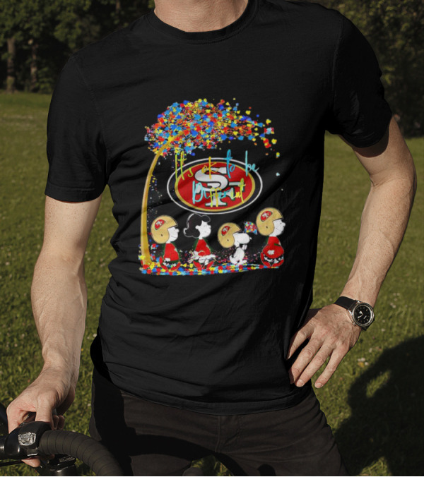 San Francisco 49ers Peanuts Characters It's OK To Be Different Autism Fall T-Shirt