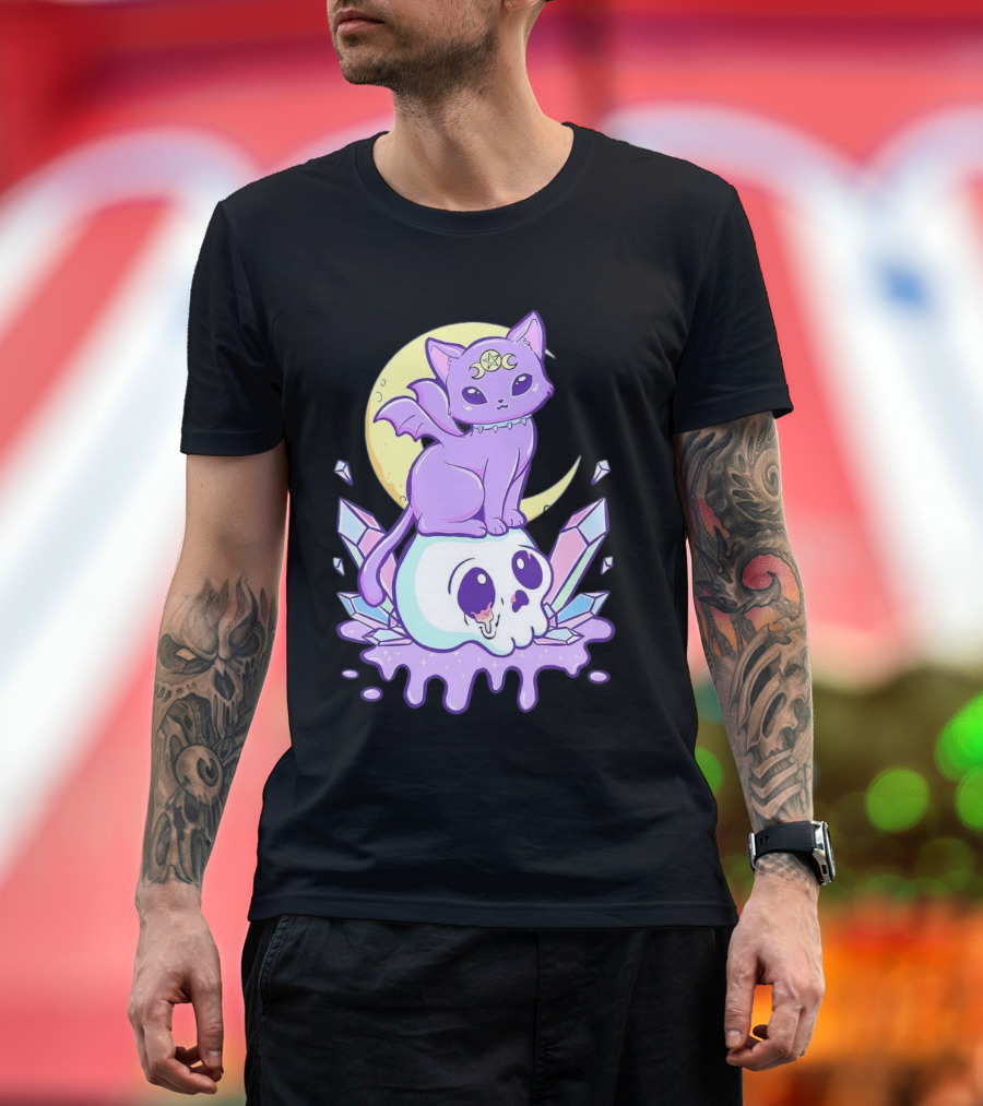 Witchy Cat with Moon and Skull Crystals T-Shirt