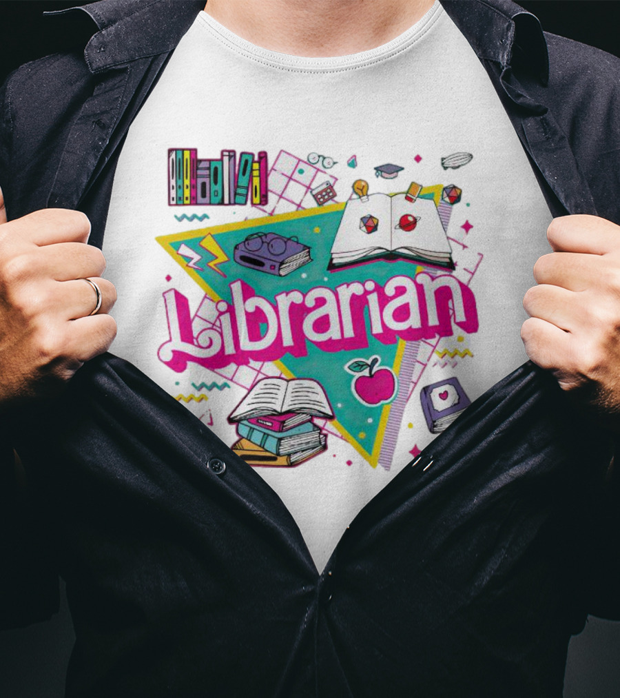 Librarian Books Apple Glasses Open Book T-Shirt