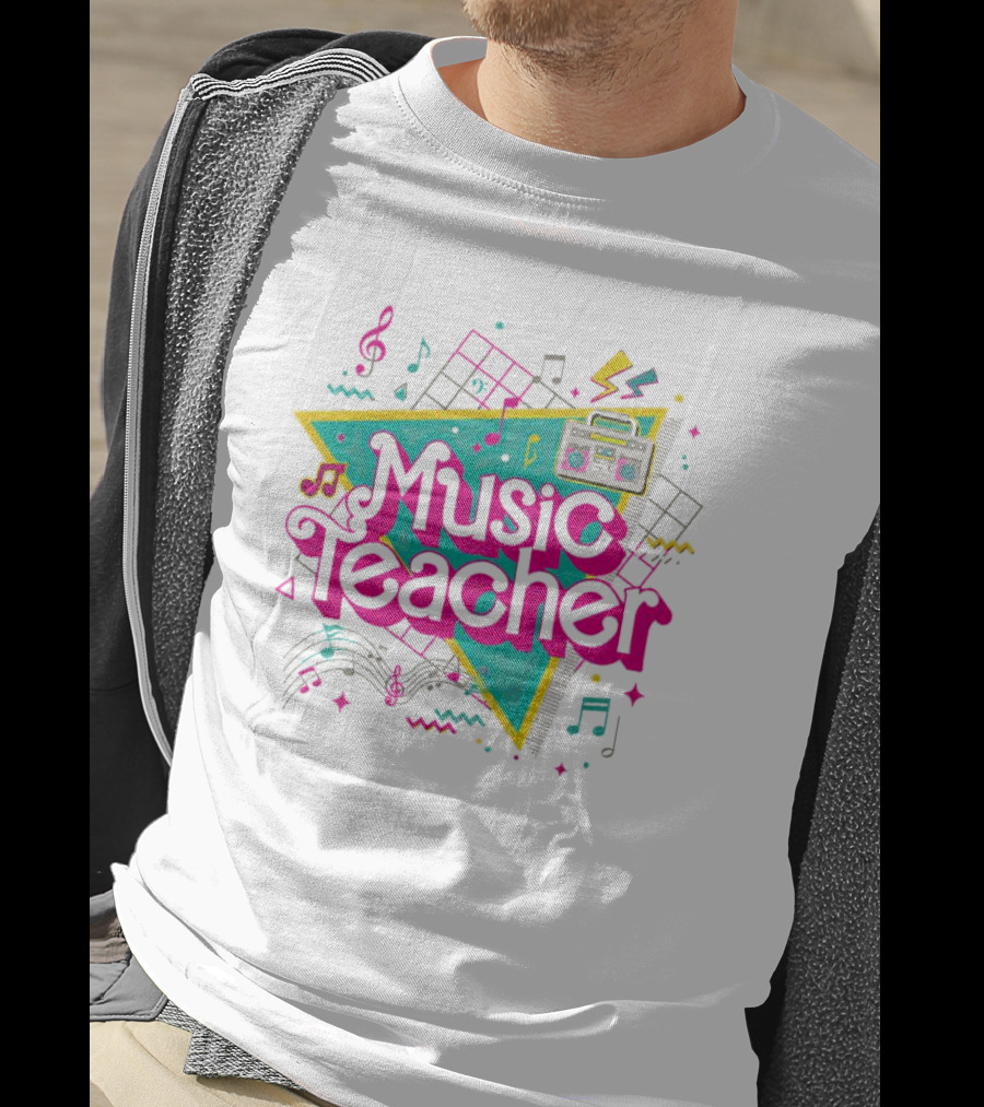 Barbie Music Teacher Retro Triangular Boombox Neon Notes T-Shirt
